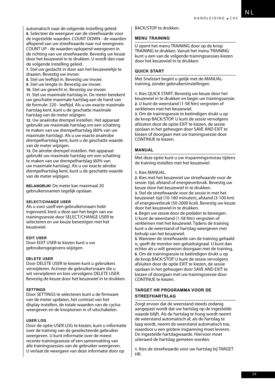 Tunturi C45 User Manual | Page 39 / 96