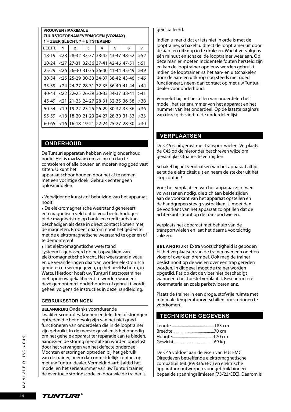 Tunturi C45 User Manual | Page 44 / 96