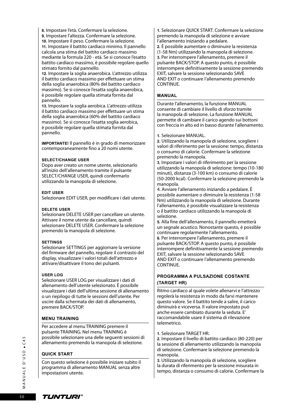 Tunturi C45 User Manual | Page 50 / 96