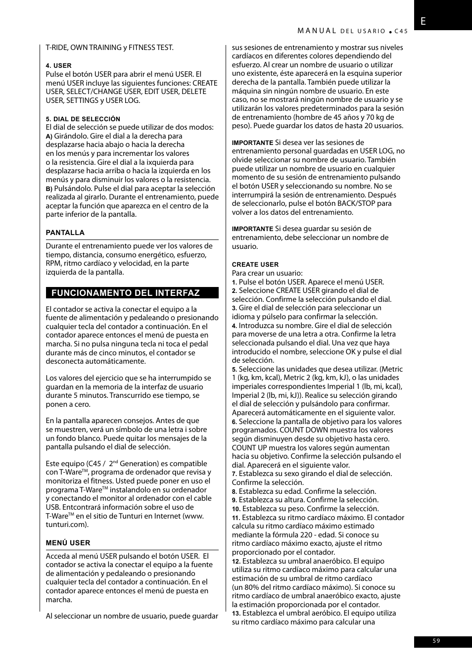 Tunturi C45 User Manual | Page 59 / 96