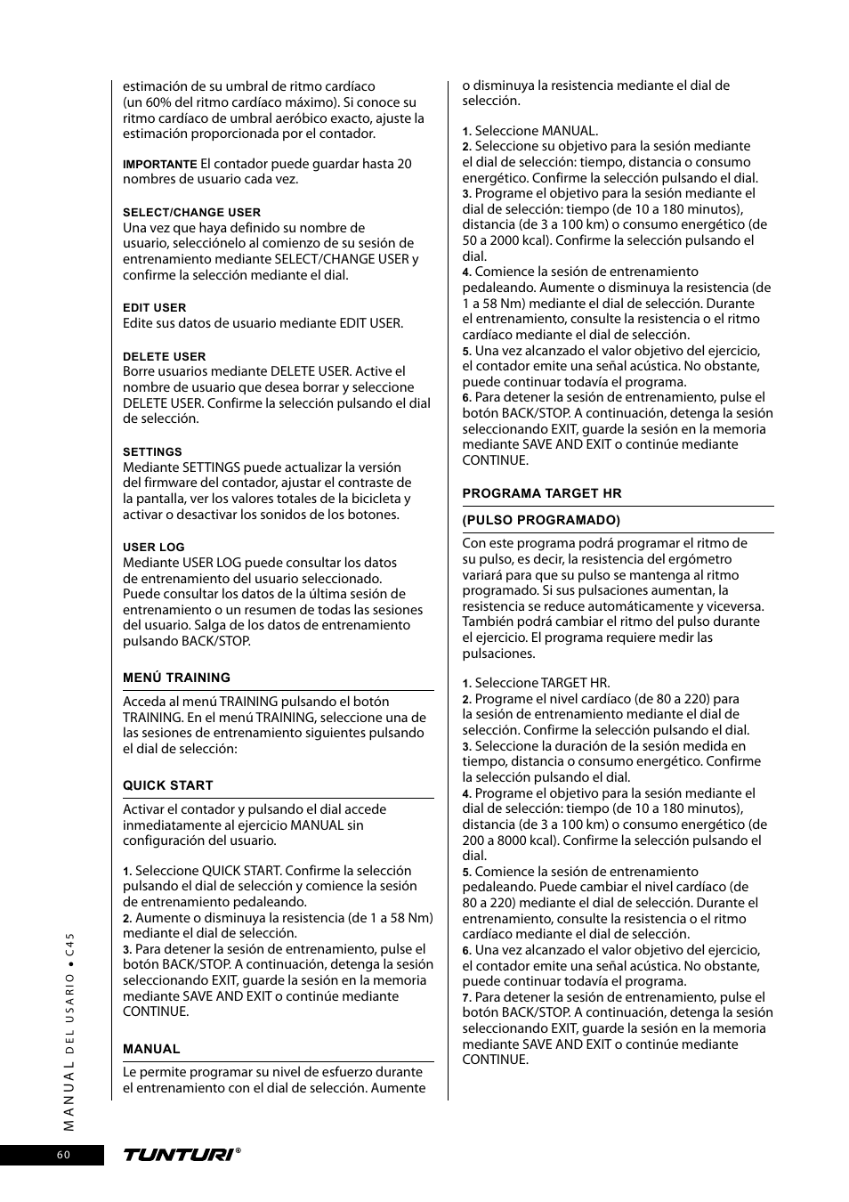 Tunturi C45 User Manual | Page 60 / 96