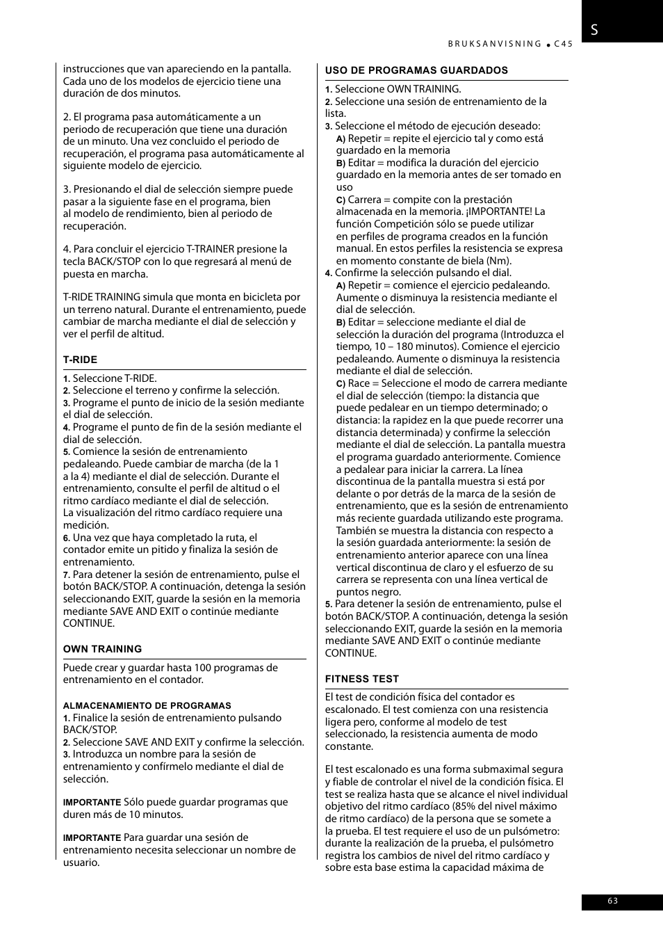 Tunturi C45 User Manual | Page 63 / 96