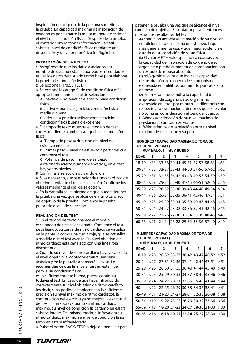 Tunturi C45 User Manual | Page 64 / 96