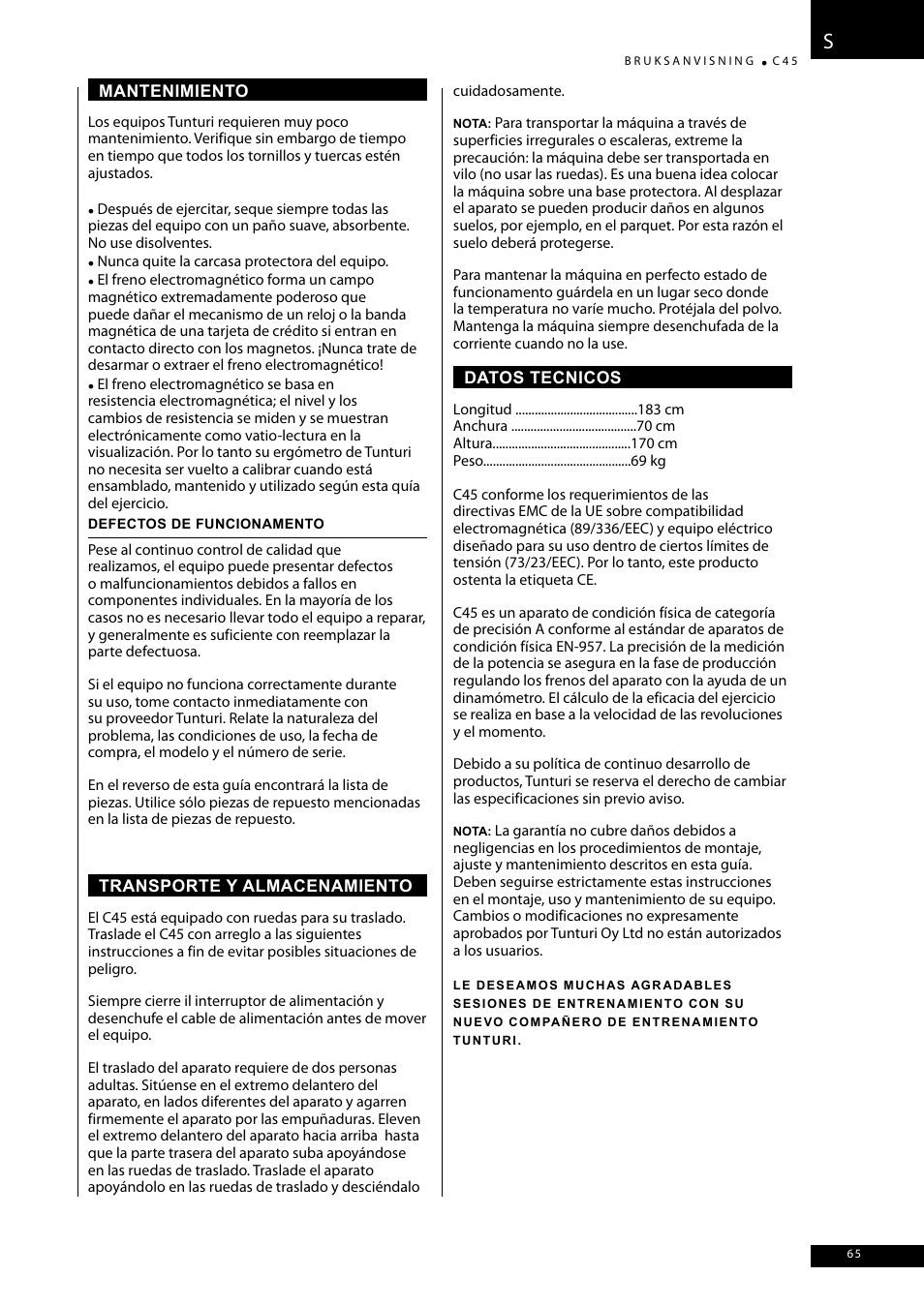 Tunturi C45 User Manual | Page 65 / 96