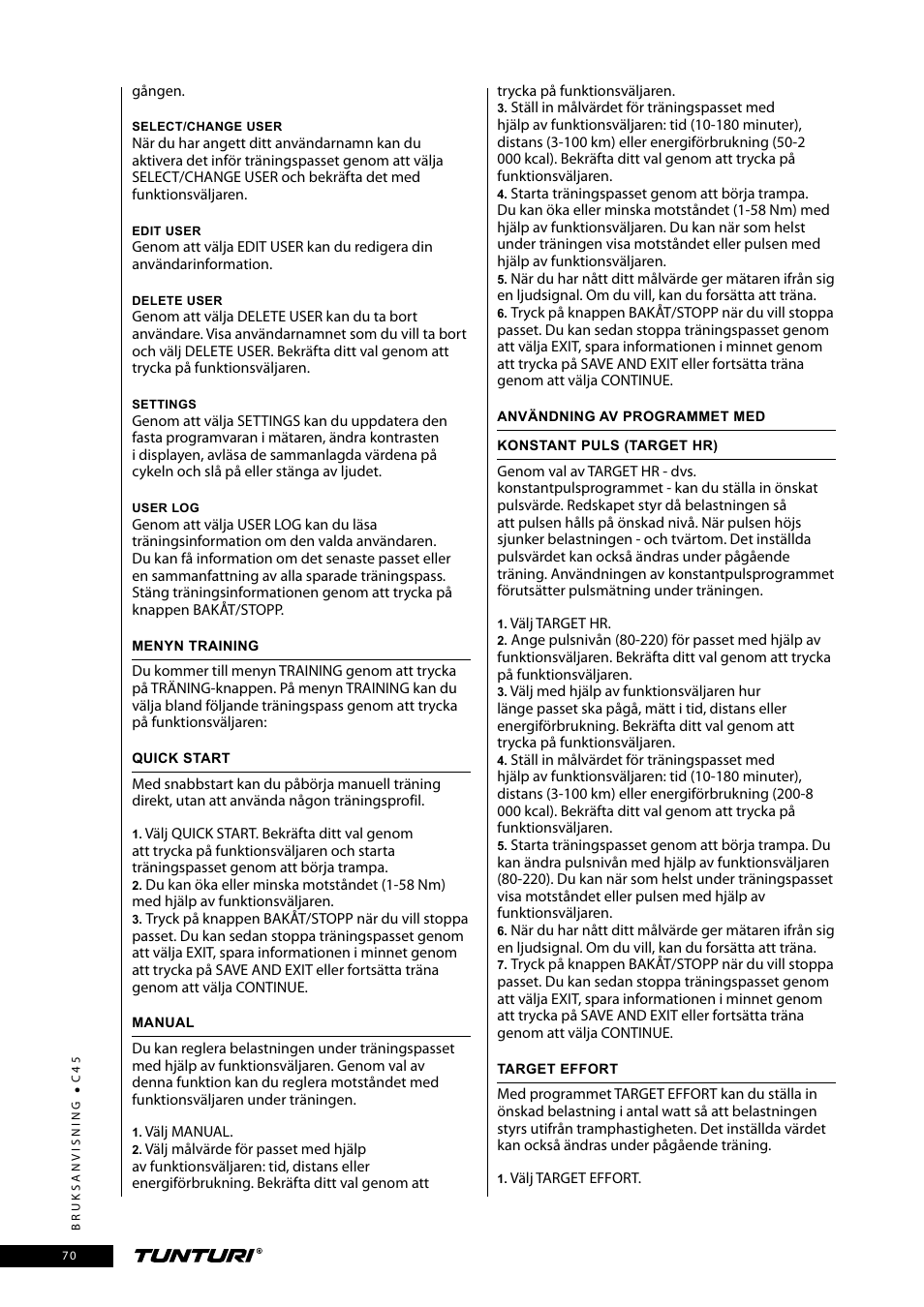 Tunturi C45 User Manual | Page 70 / 96