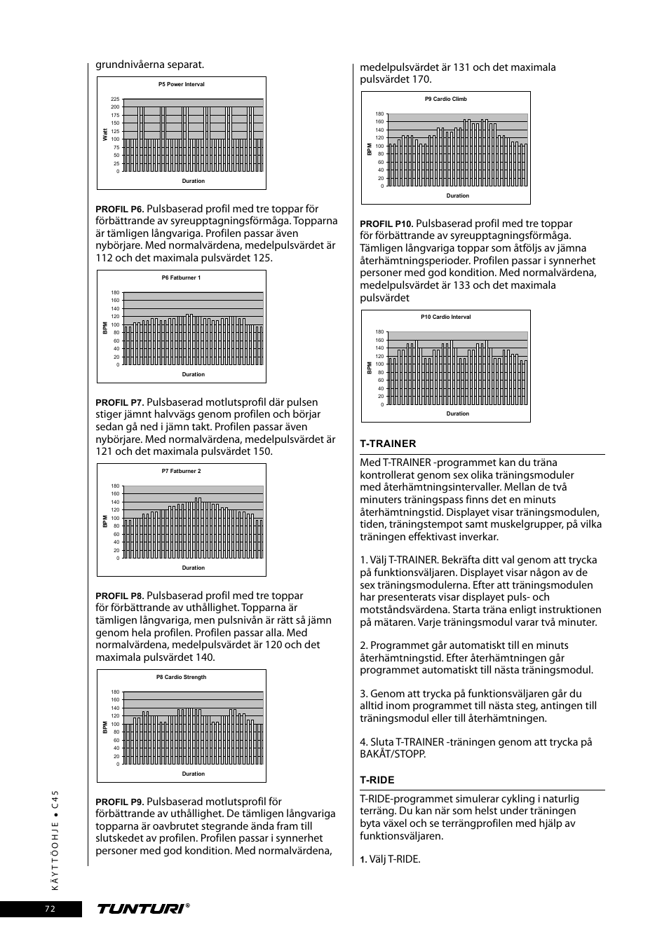 Grundnivåerna separat, Välj t-ride | Tunturi C45 User Manual | Page 72 / 96