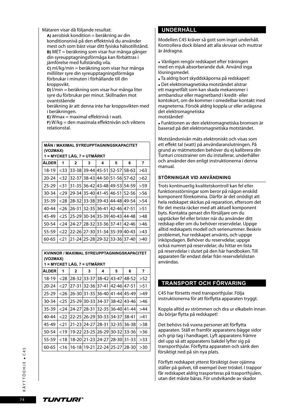 Tunturi C45 User Manual | Page 74 / 96