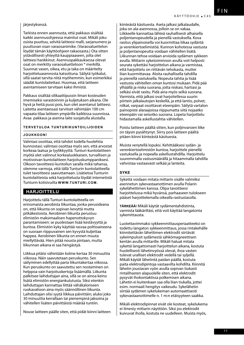 F i n | Tunturi C45 User Manual | Page 77 / 96