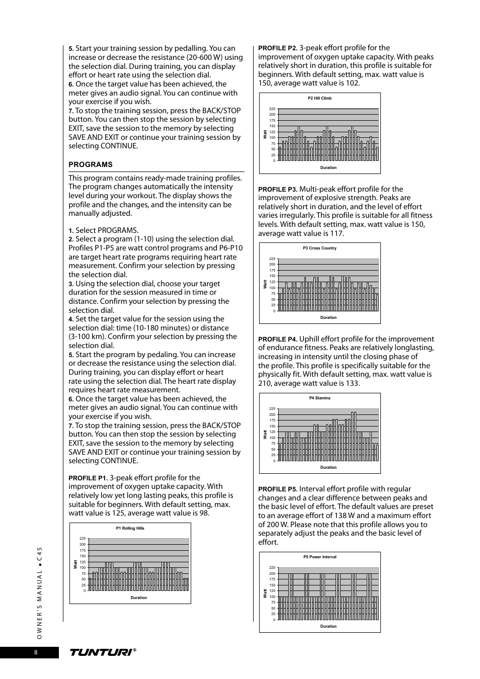 Select programs | Tunturi C45 User Manual | Page 8 / 96