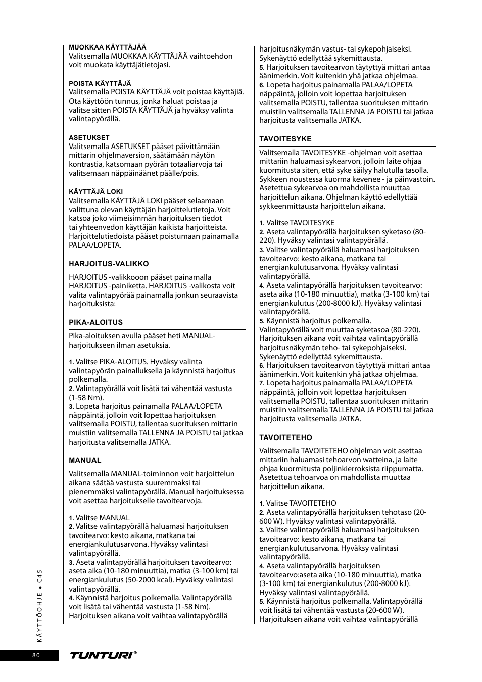 Tunturi C45 User Manual | Page 80 / 96