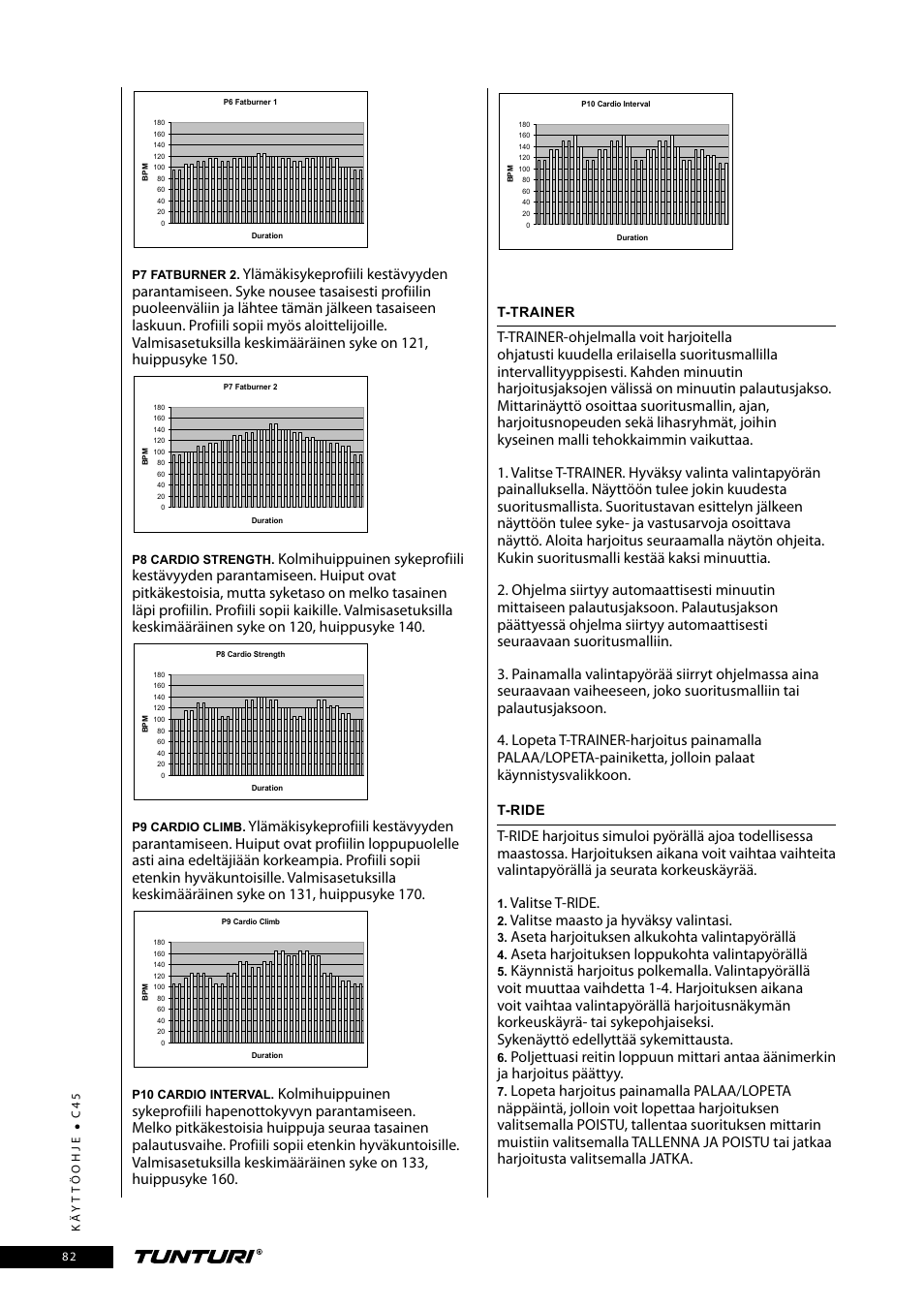 Valitse t-ride, Valitse maasto ja hyväksy valintasi, Aseta harjoituksen alkukohta valintapyörällä | Aseta harjoituksen loppukohta valintapyörällä | Tunturi C45 User Manual | Page 82 / 96