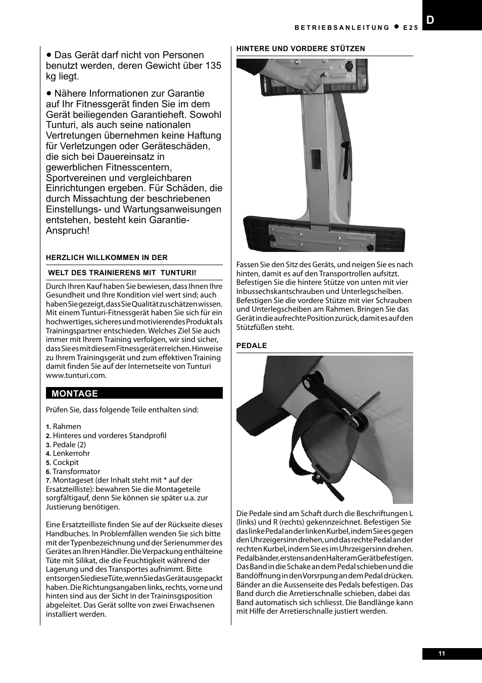 Tunturi E25 User Manual | Page 11 / 68