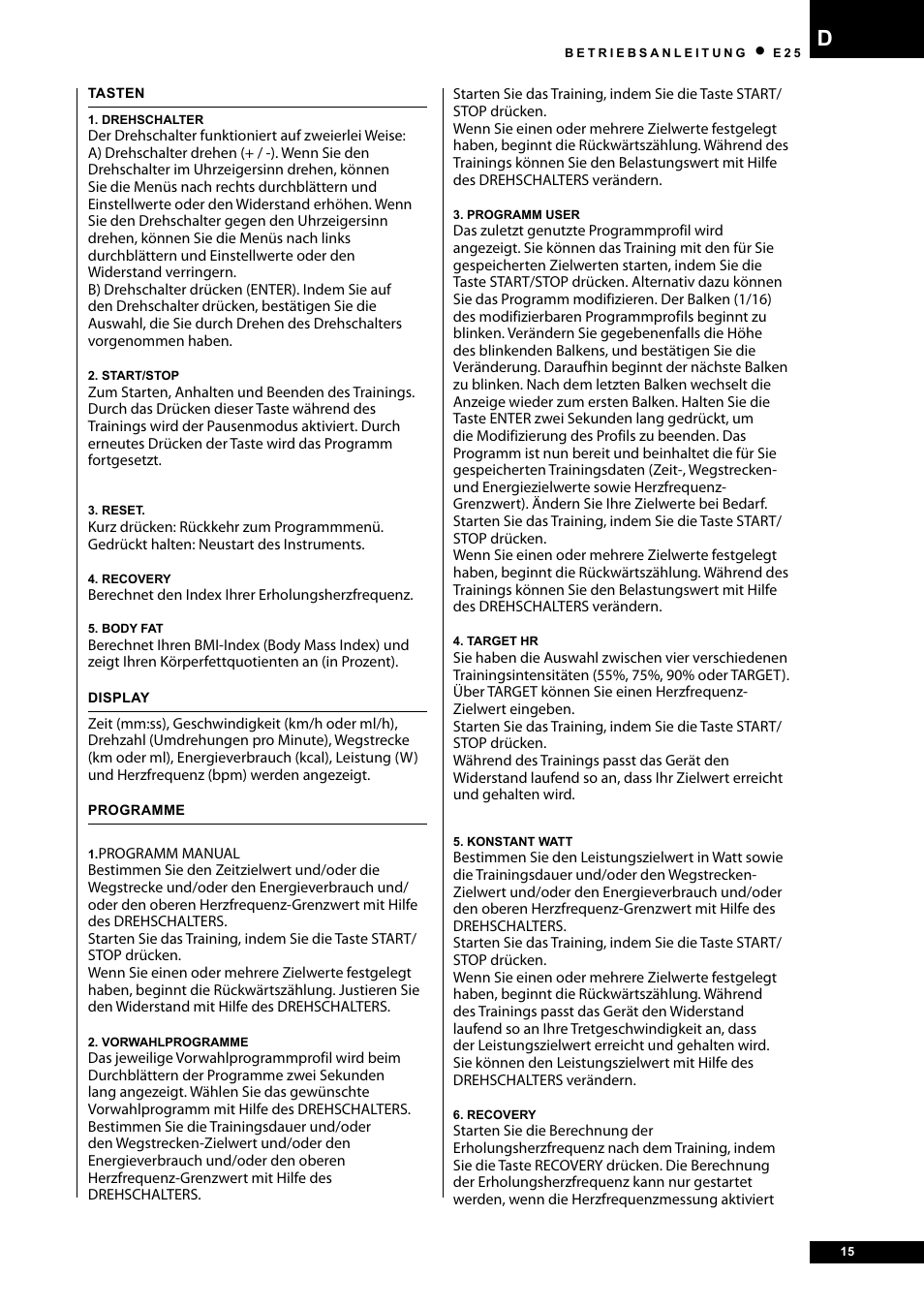 Tunturi E25 User Manual | Page 15 / 68