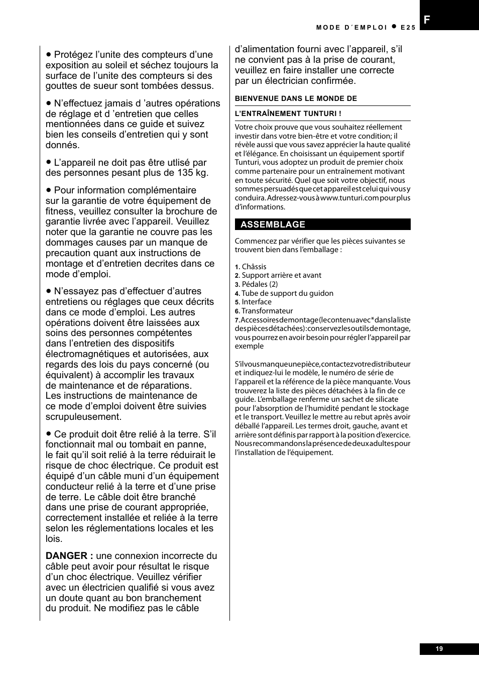 Tunturi E25 User Manual | Page 19 / 68