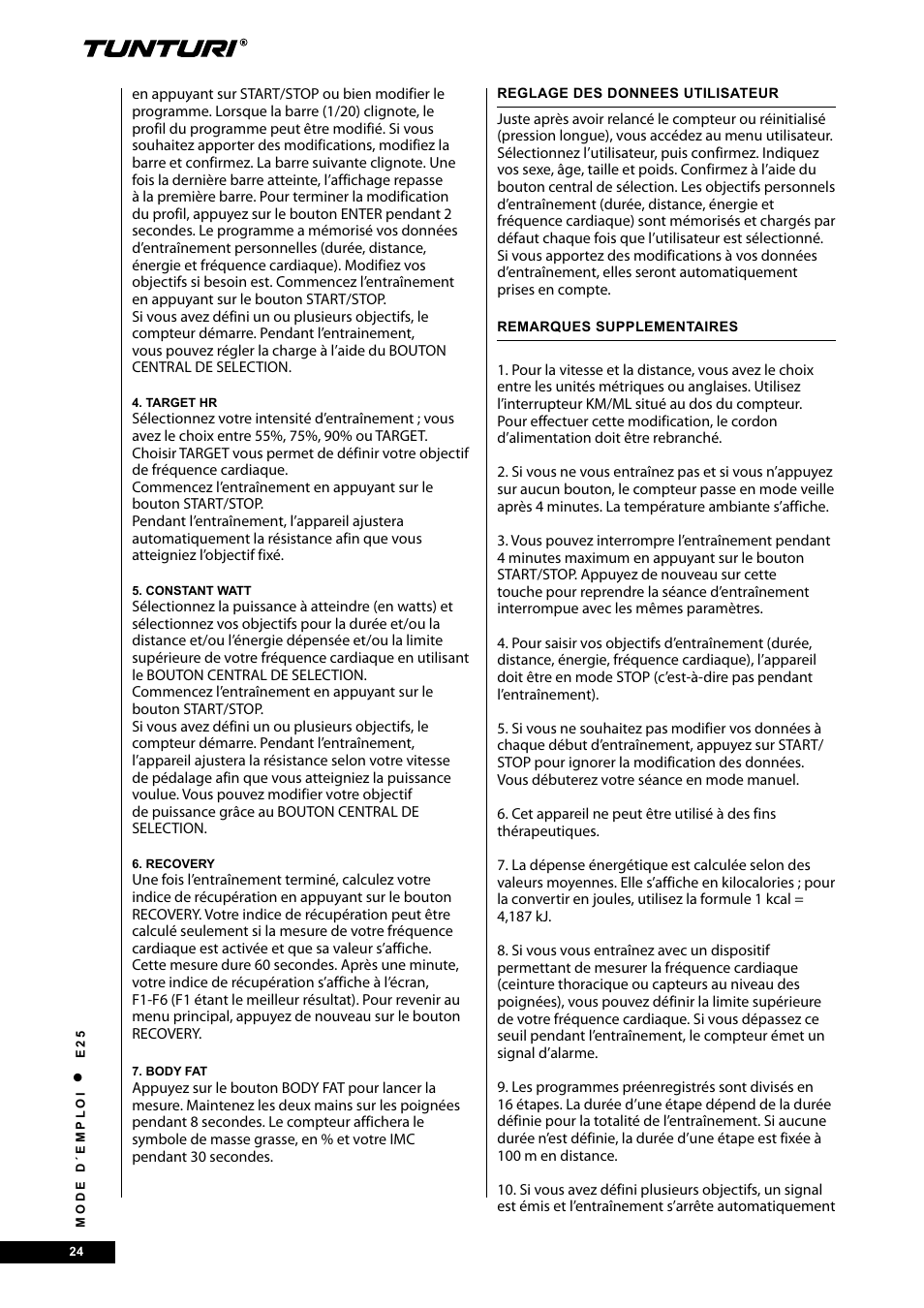 Tunturi E25 User Manual | Page 24 / 68