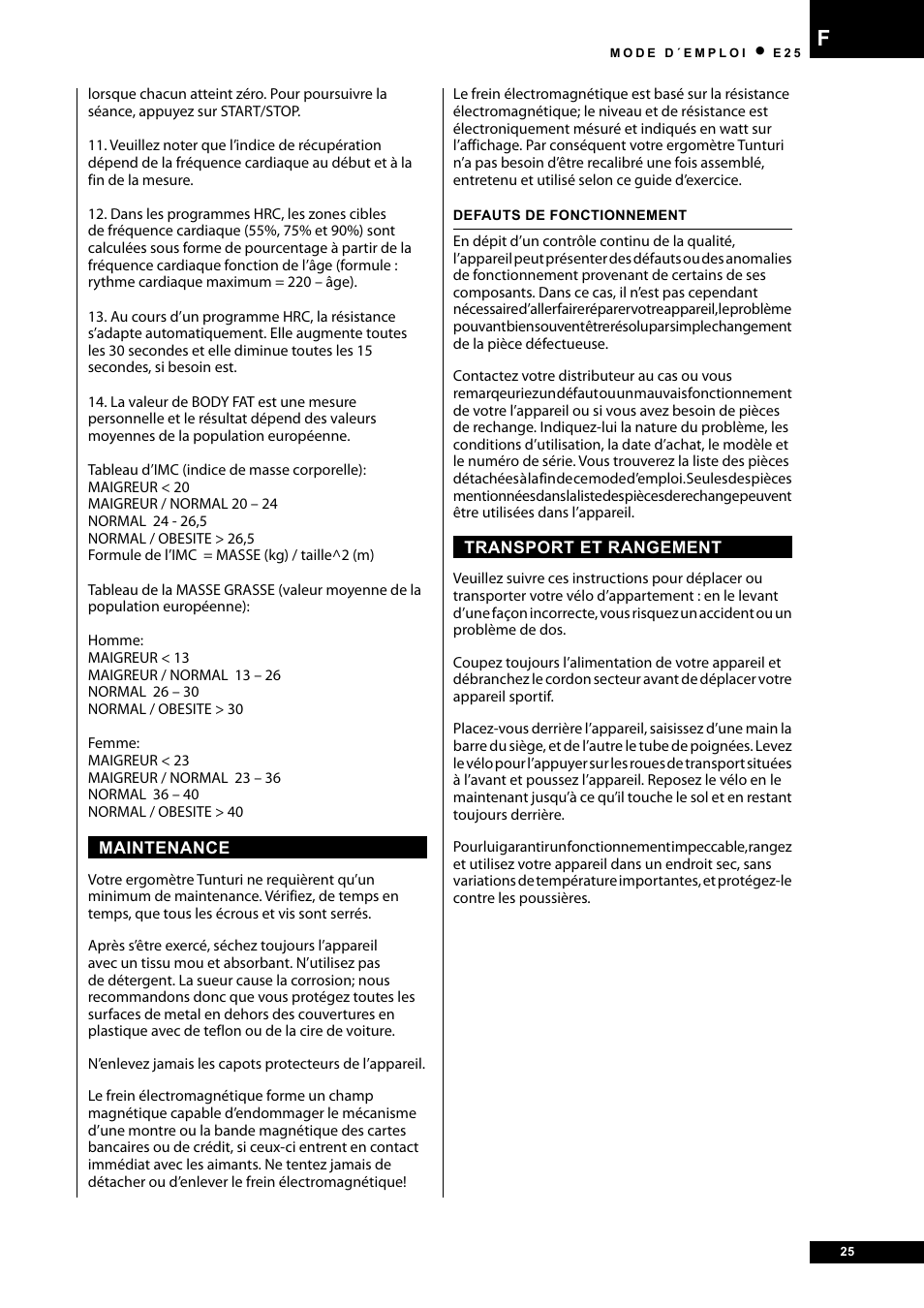Tunturi E25 User Manual | Page 25 / 68