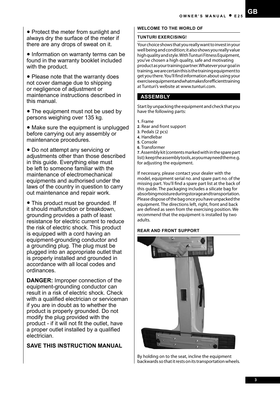 Tunturi E25 User Manual | Page 3 / 68