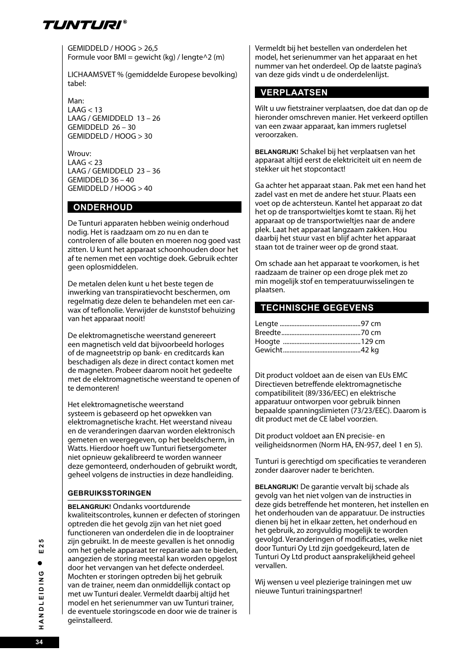 Tunturi E25 User Manual | Page 34 / 68