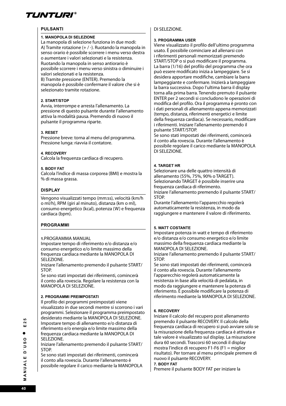 Tunturi E25 User Manual | Page 40 / 68