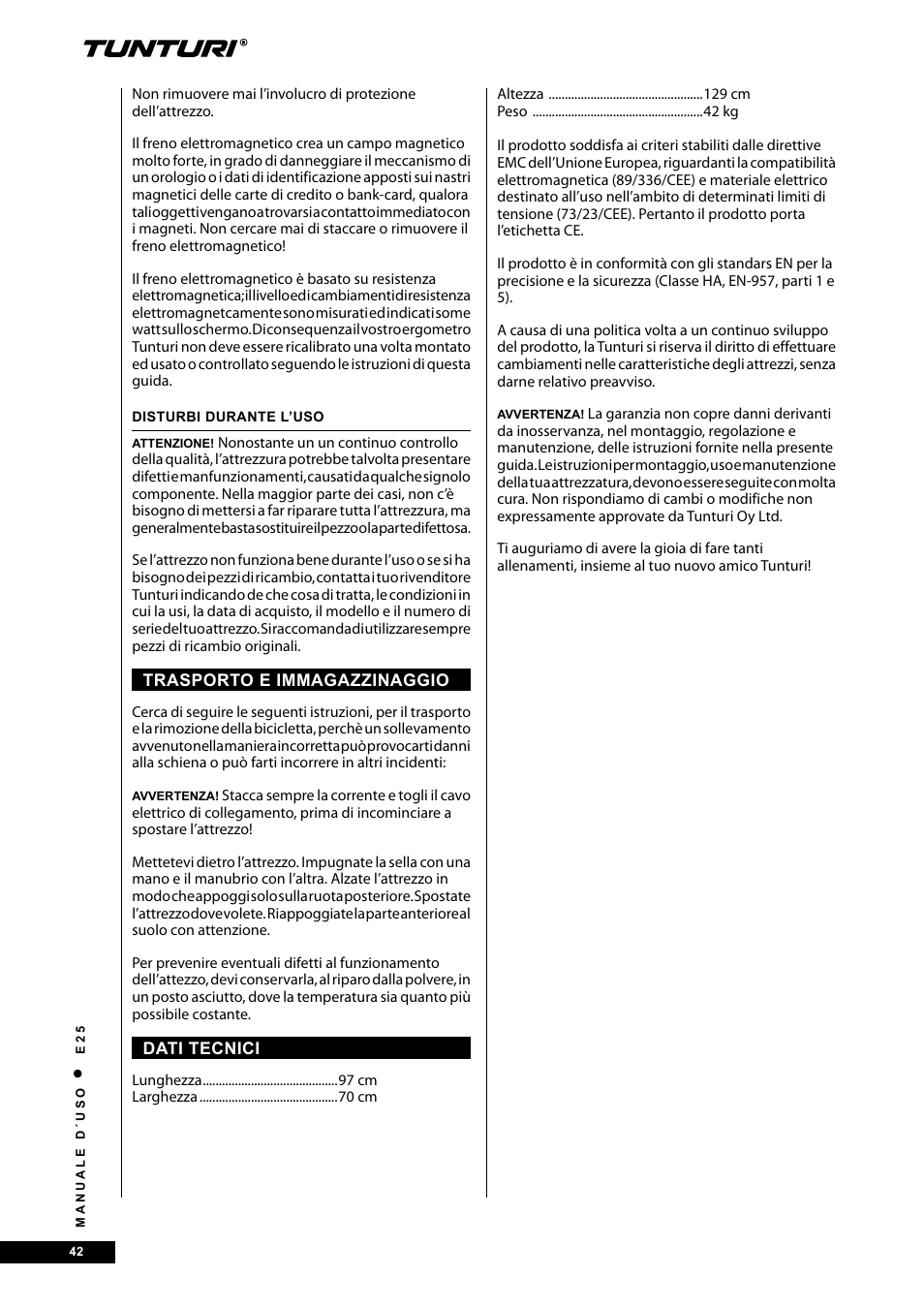 Tunturi E25 User Manual | Page 42 / 68