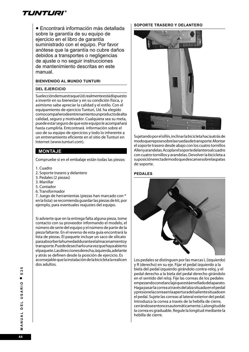 Tunturi E25 User Manual | Page 44 / 68