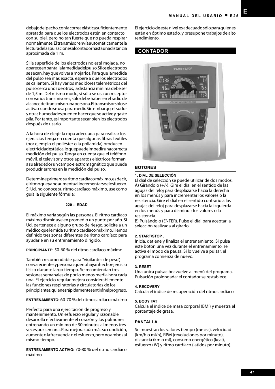 Tunturi E25 User Manual | Page 47 / 68