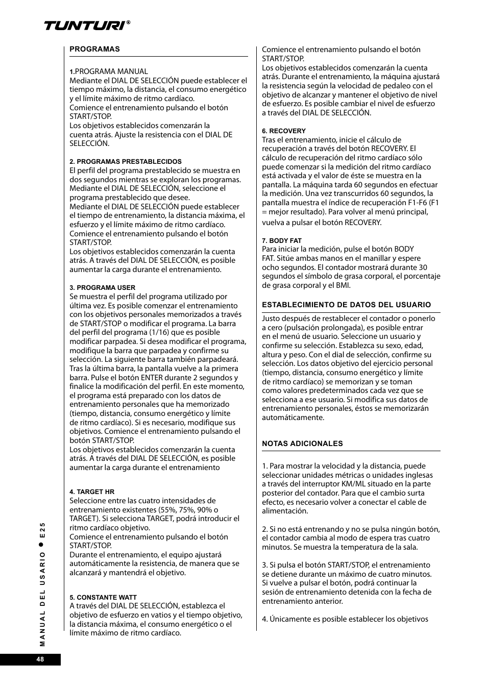 Tunturi E25 User Manual | Page 48 / 68