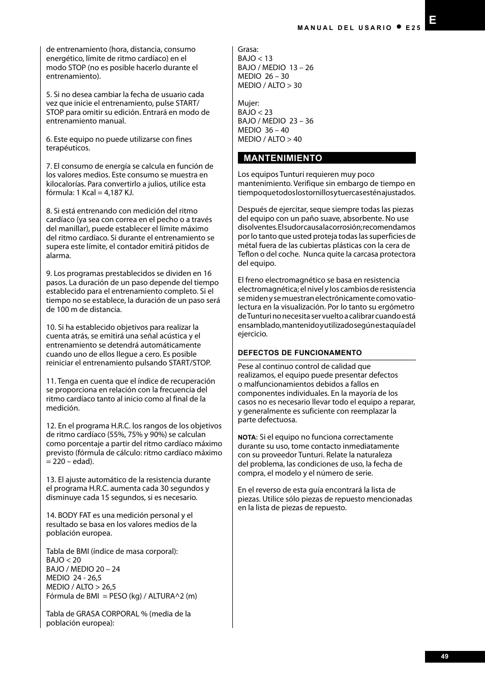 Tunturi E25 User Manual | Page 49 / 68