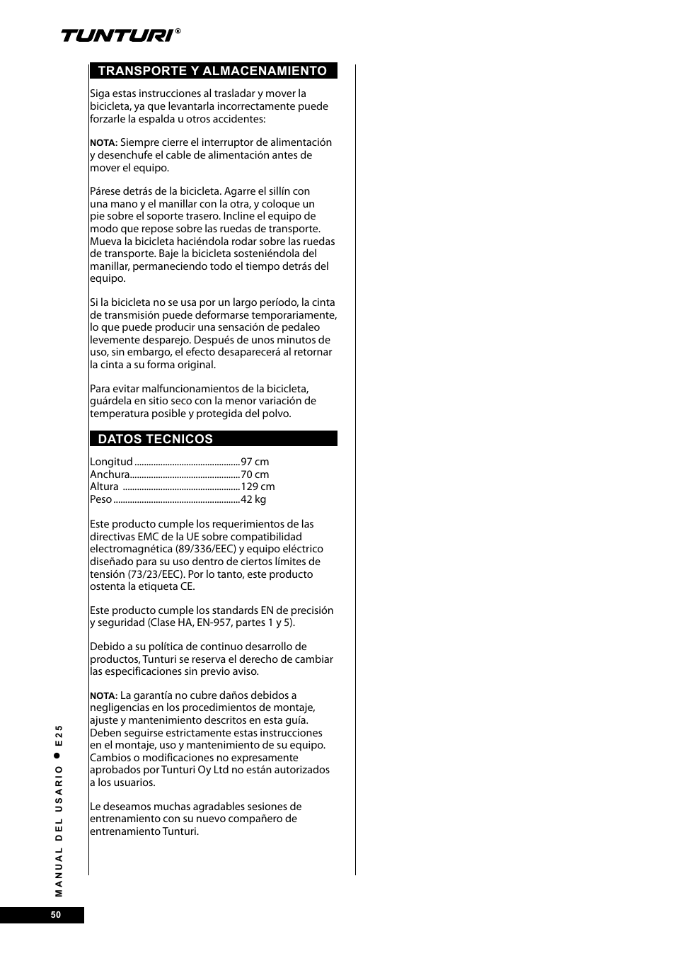 Tunturi E25 User Manual | Page 50 / 68