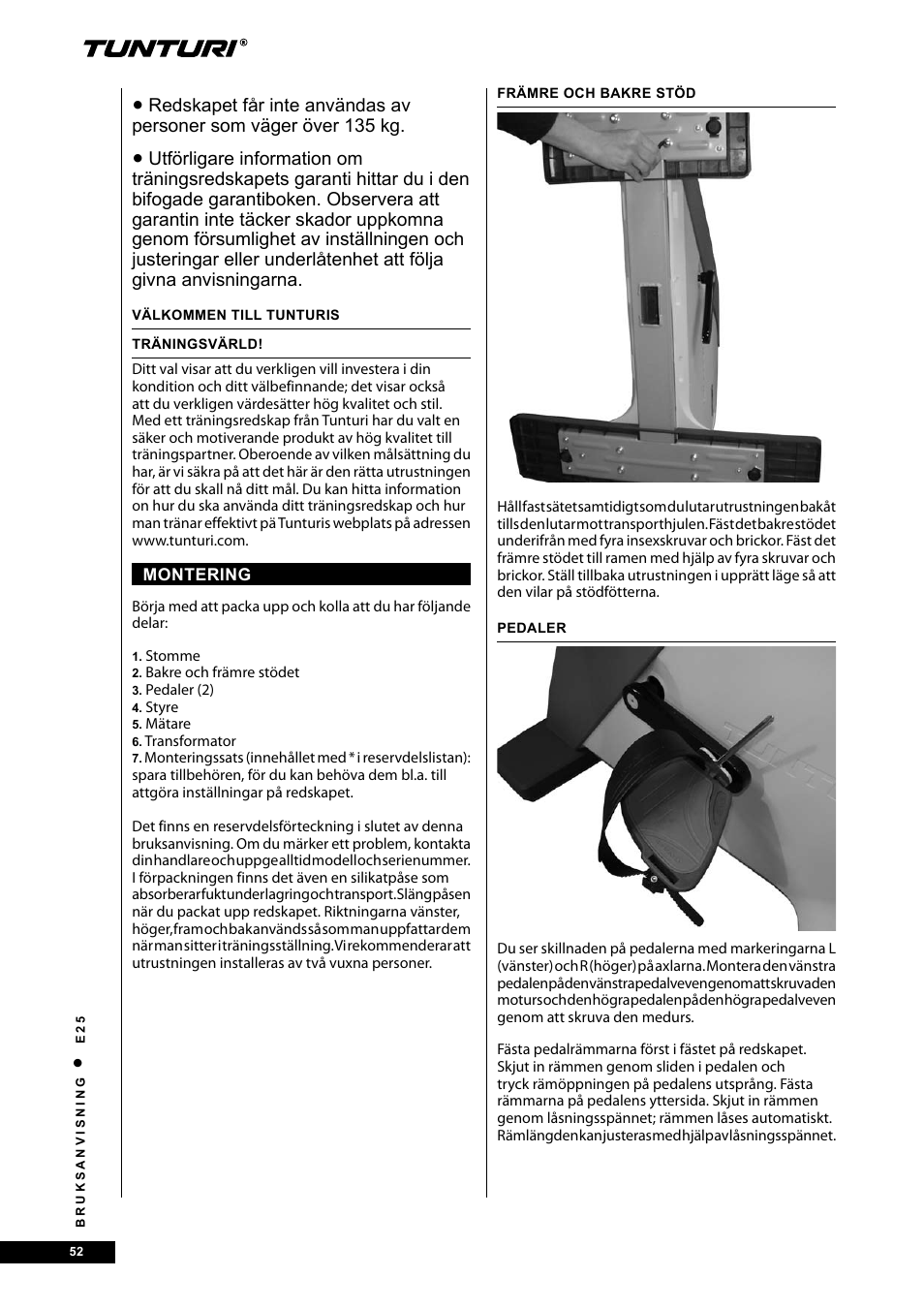 Tunturi E25 User Manual | Page 52 / 68