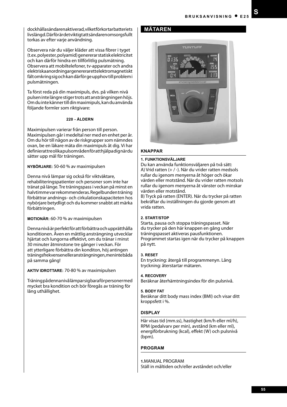 Tunturi E25 User Manual | Page 55 / 68