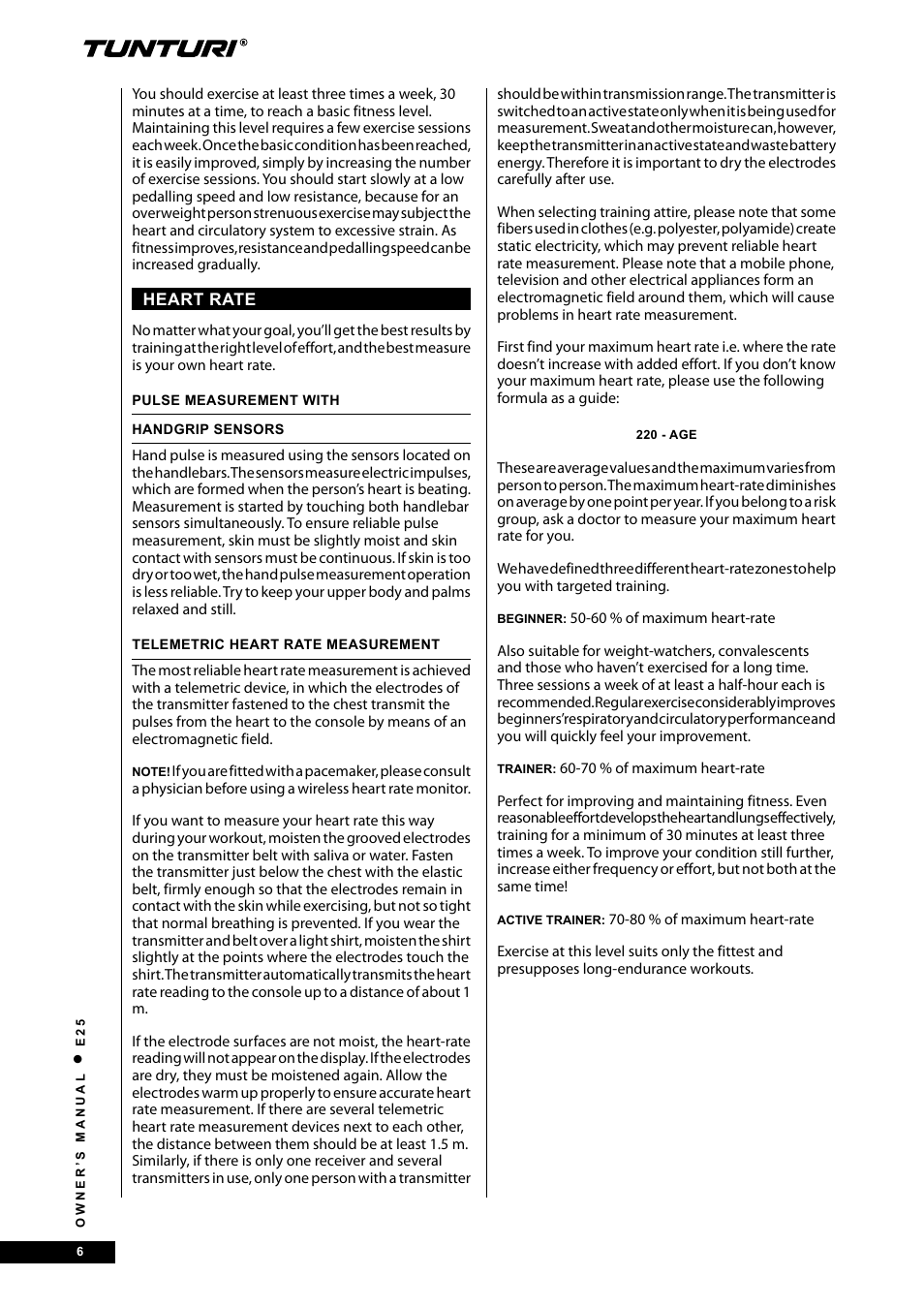 Tunturi E25 User Manual | Page 6 / 68