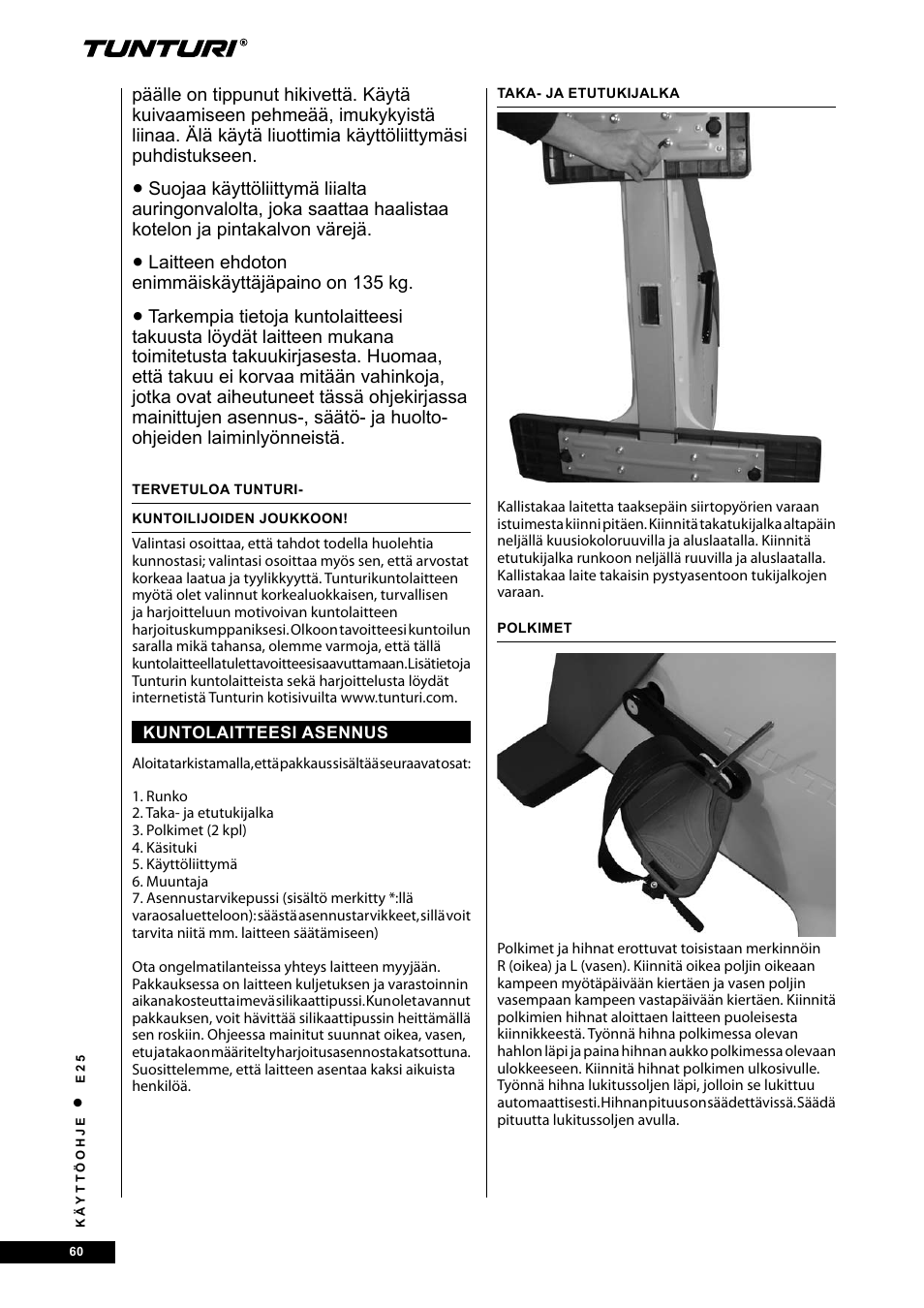 Tunturi E25 User Manual | Page 60 / 68