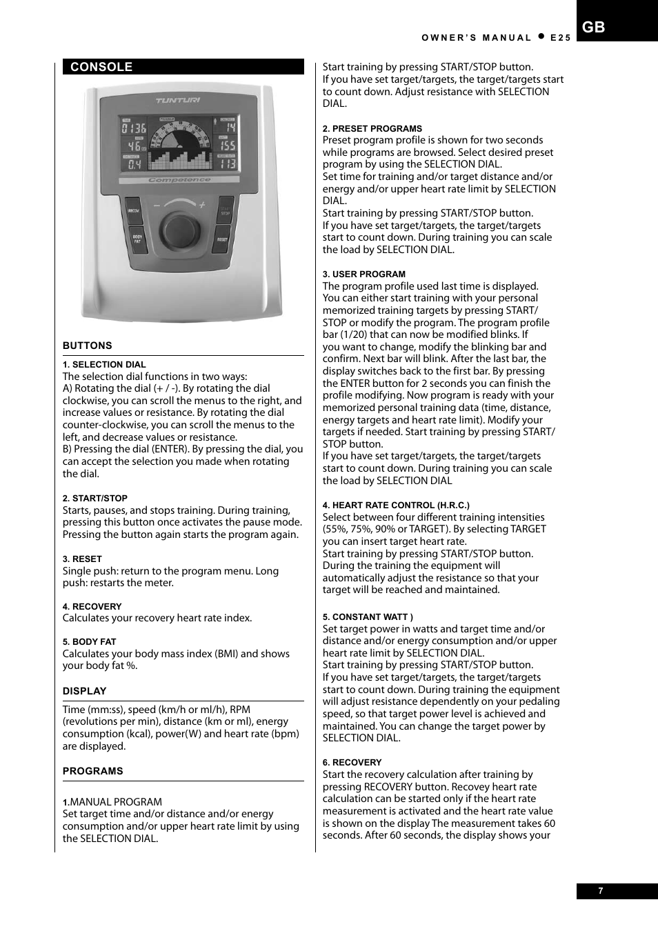 Tunturi E25 User Manual | Page 7 / 68
