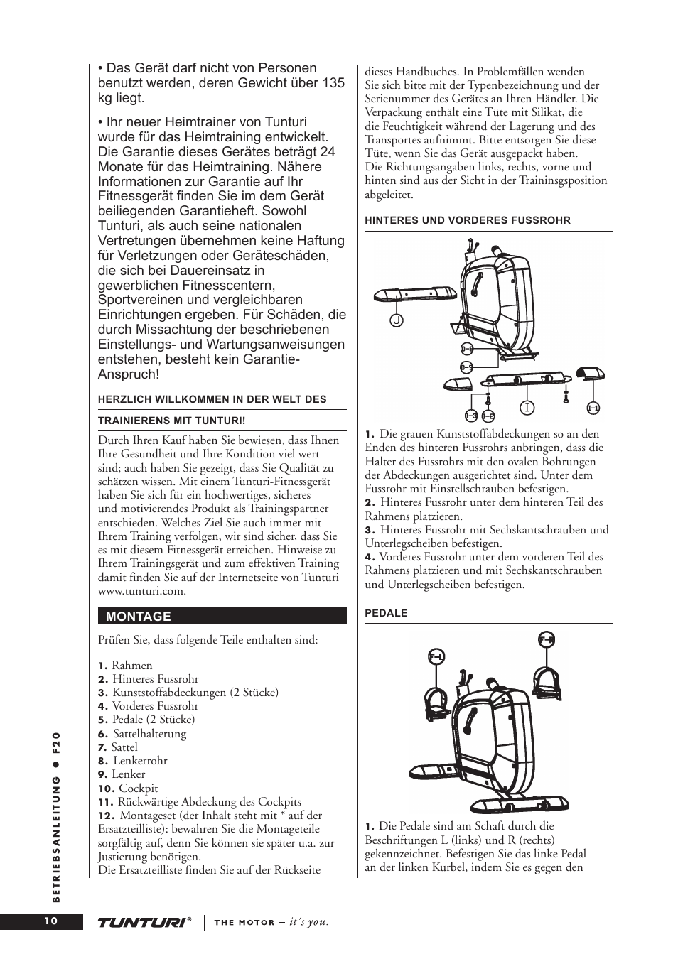 Tunturi F20 User Manual | Page 10 / 61