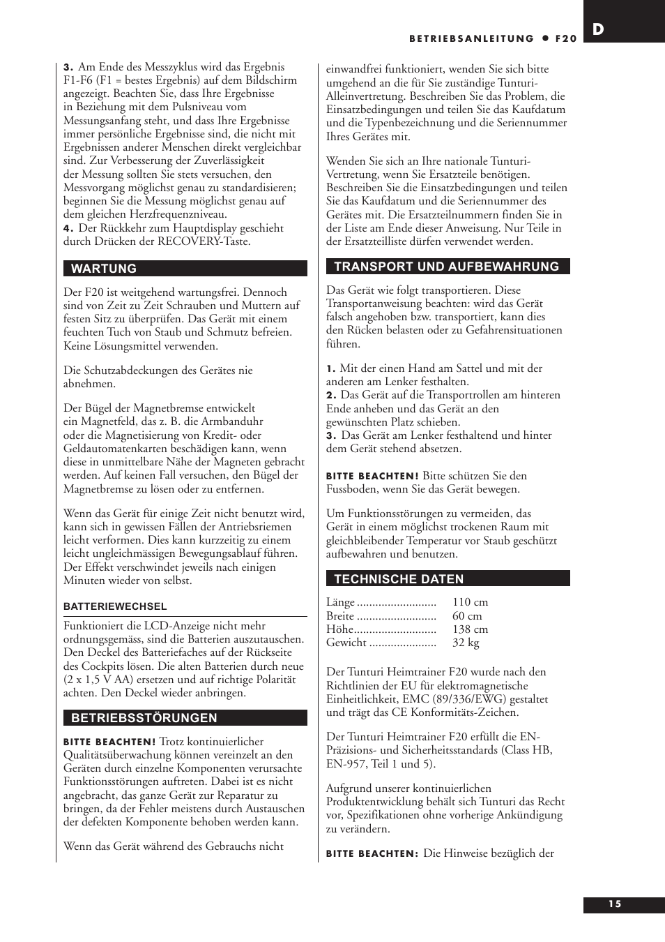 Tunturi F20 User Manual | Page 15 / 61
