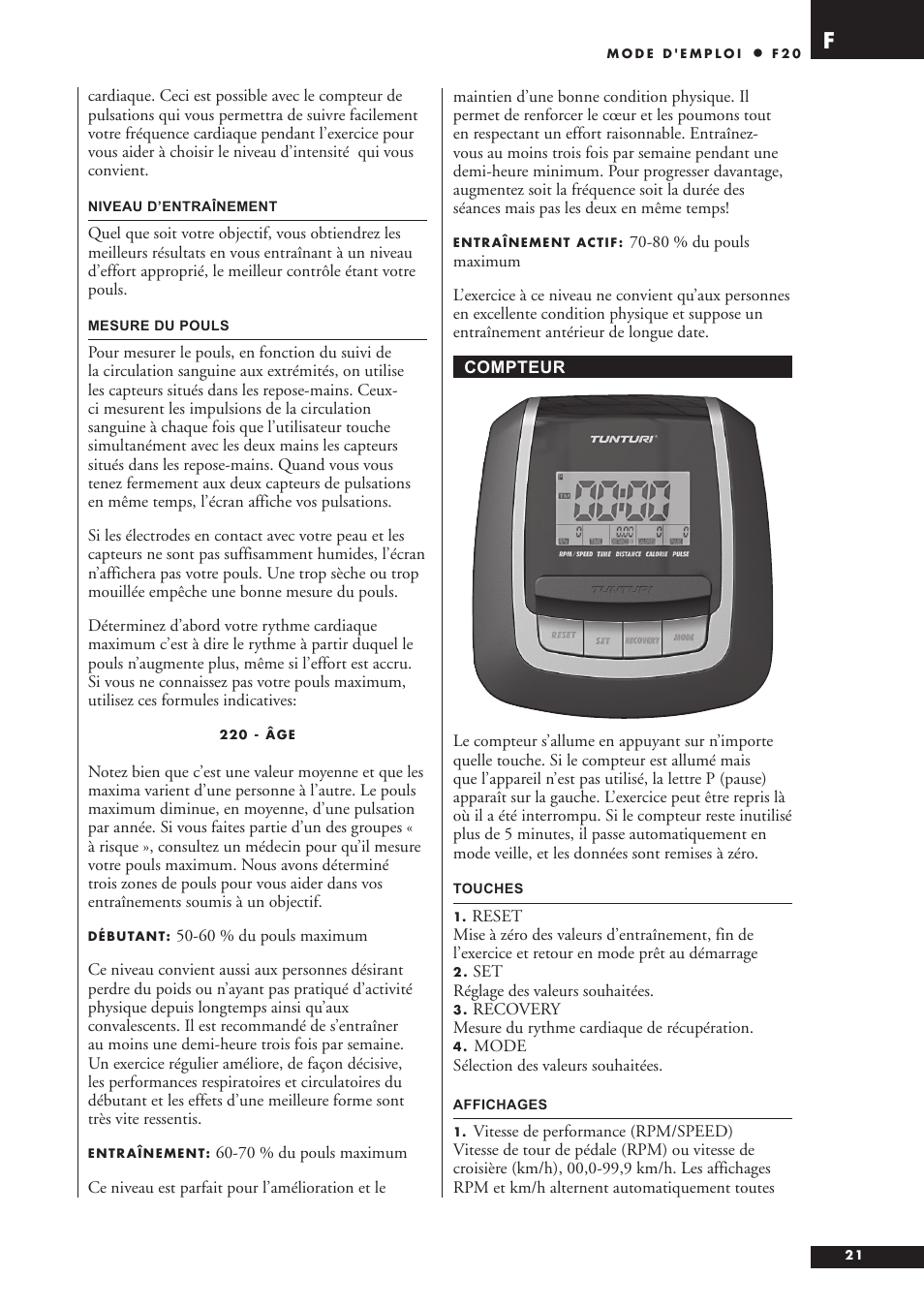 Tunturi F20 User Manual | Page 21 / 61