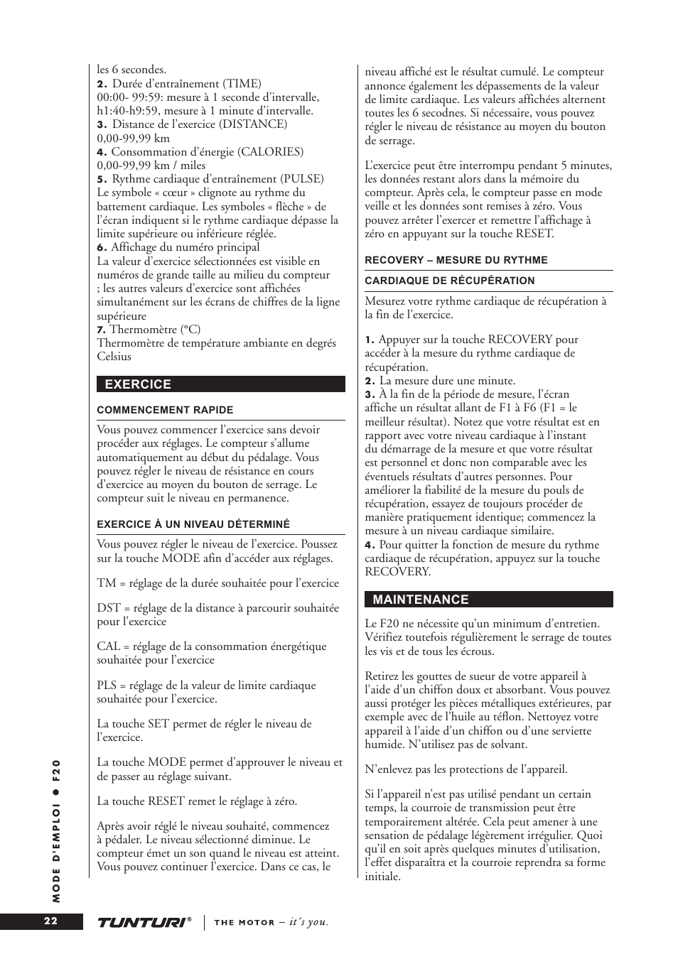 Tunturi F20 User Manual | Page 22 / 61