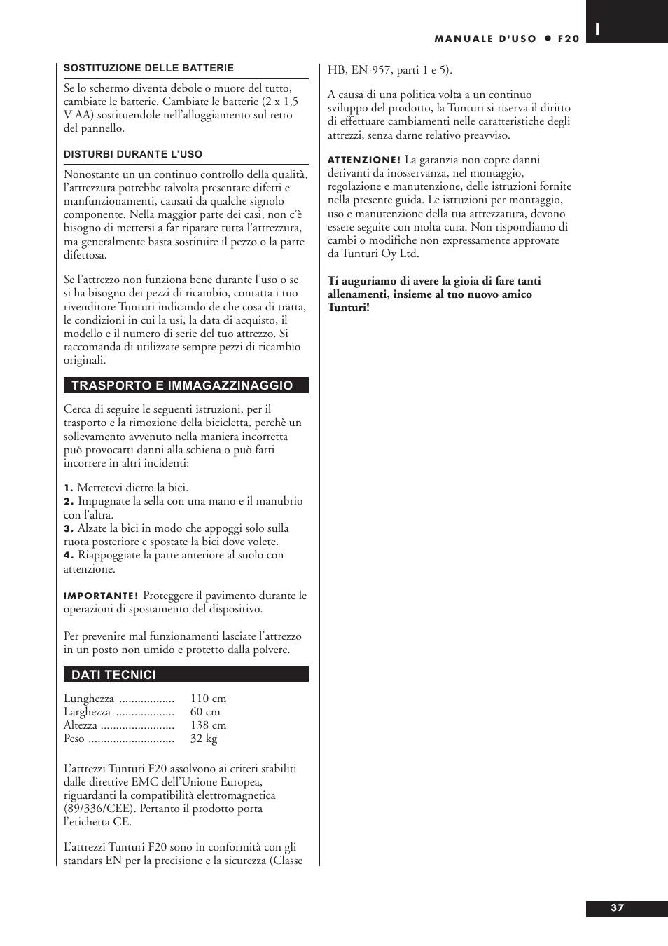 Tunturi F20 User Manual | Page 37 / 61