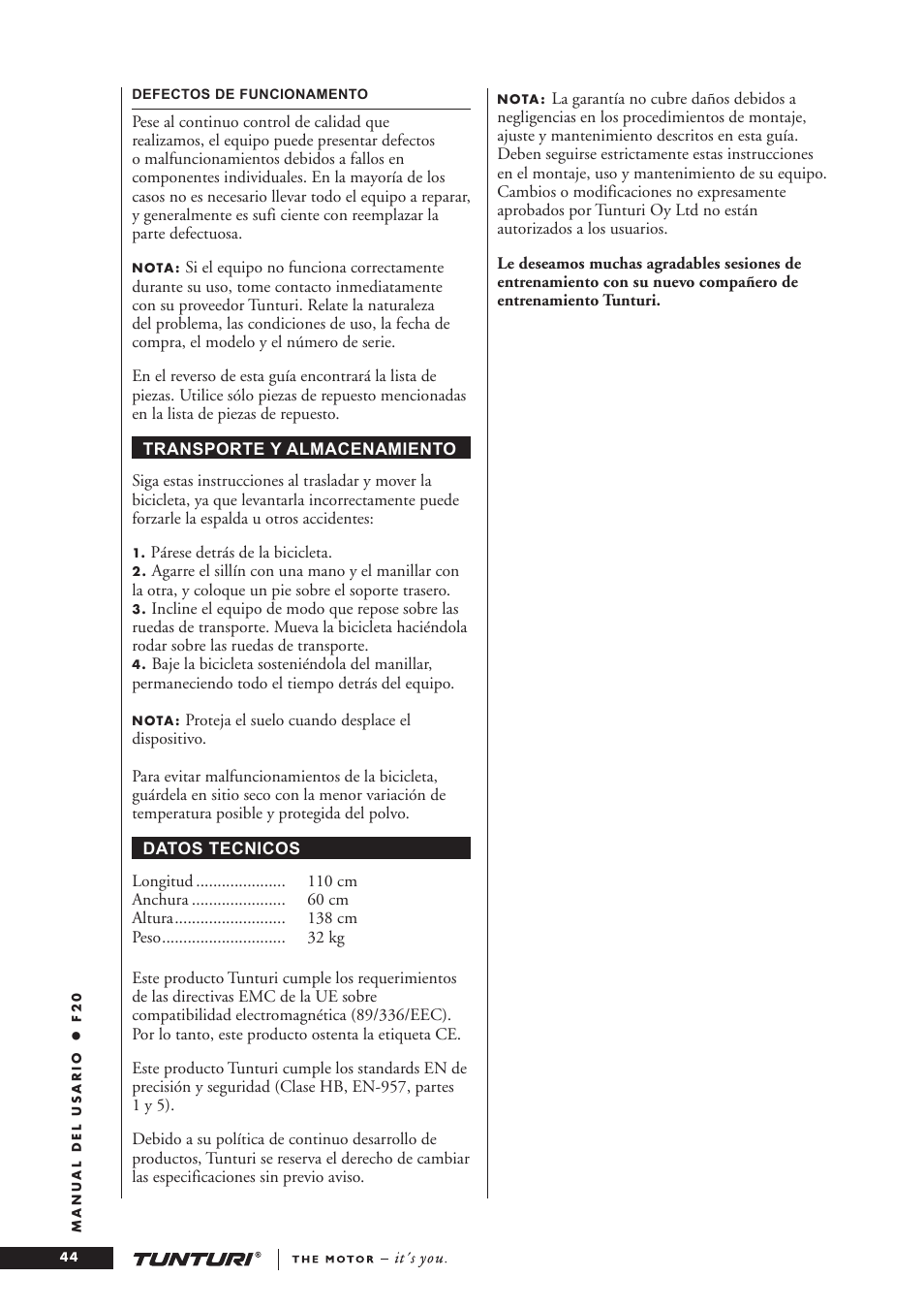 Tunturi F20 User Manual | Page 44 / 61