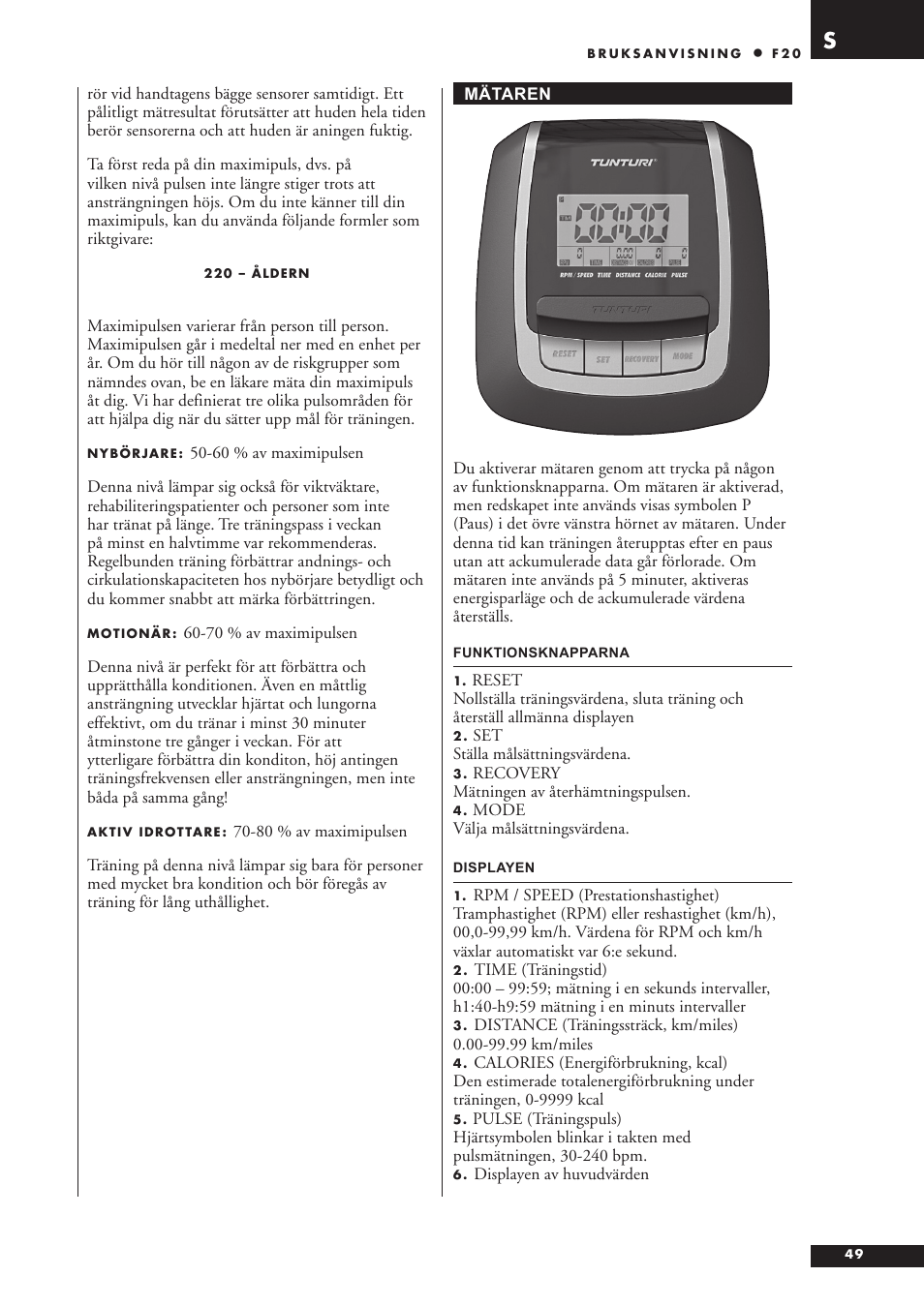 Tunturi F20 User Manual | Page 49 / 61