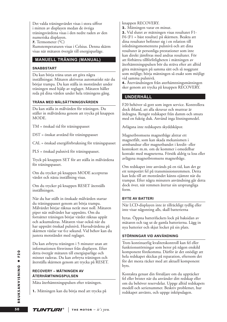 Tunturi F20 User Manual | Page 50 / 61