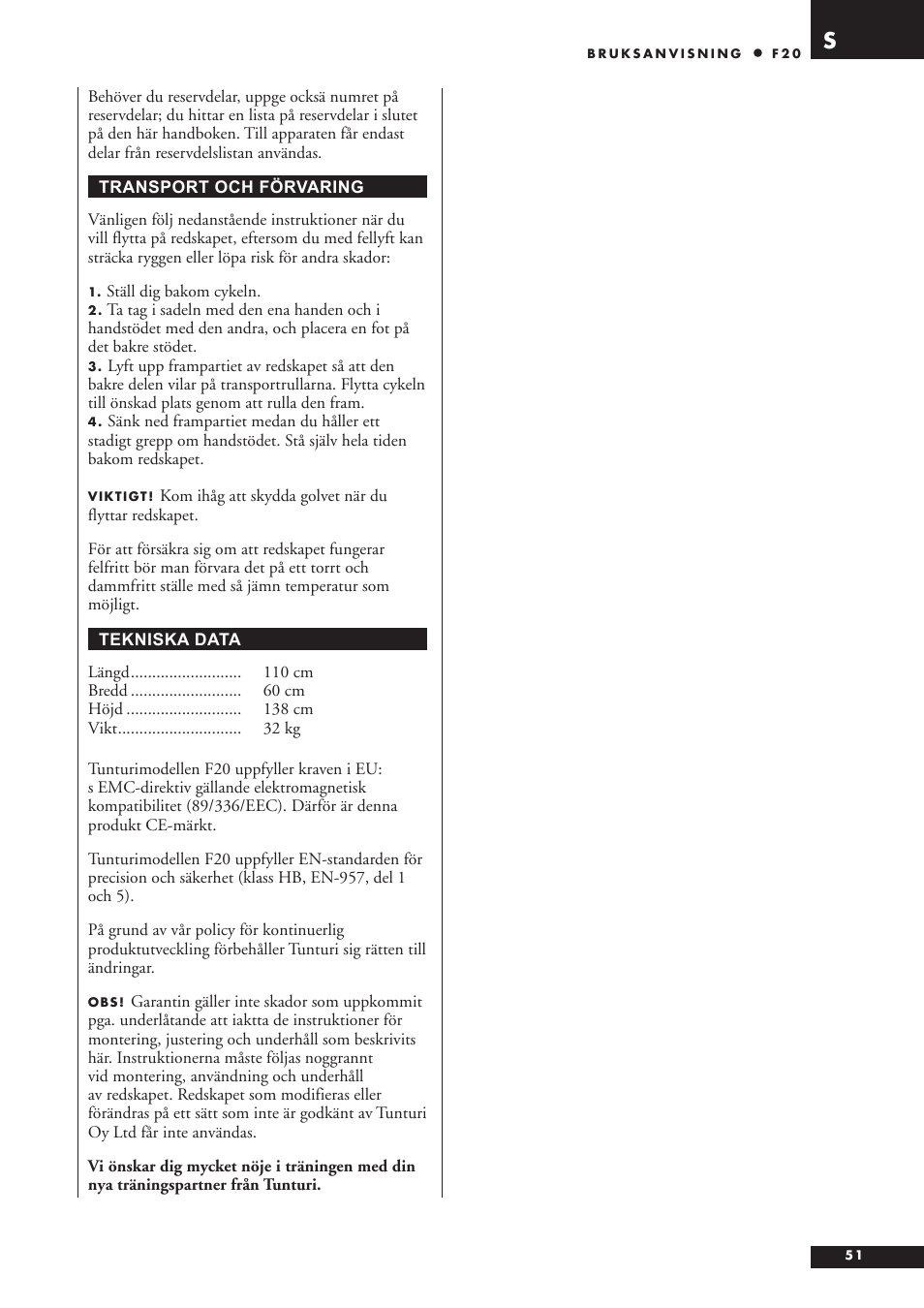 Tunturi F20 User Manual | Page 51 / 61