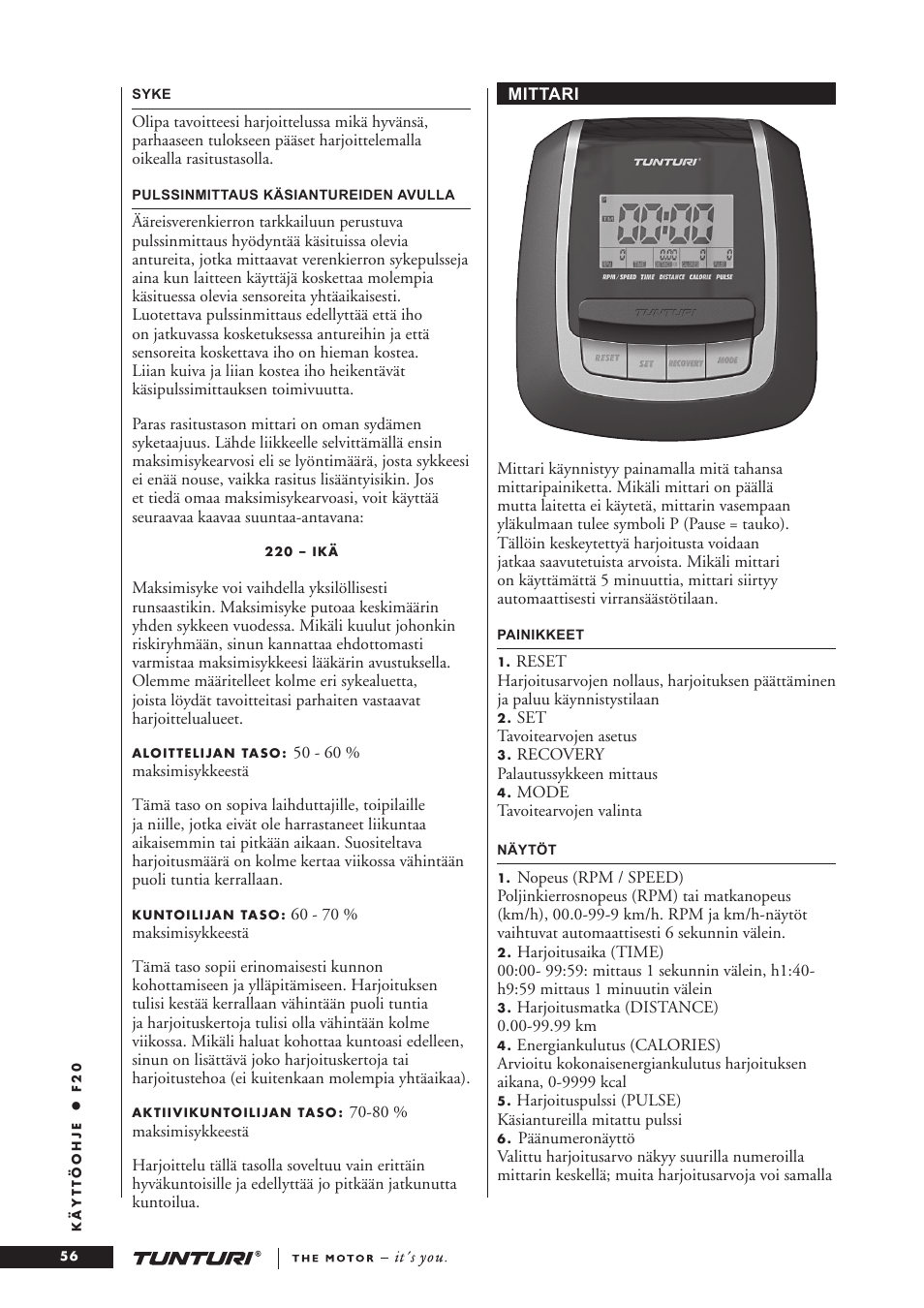 Tunturi F20 User Manual | Page 56 / 61