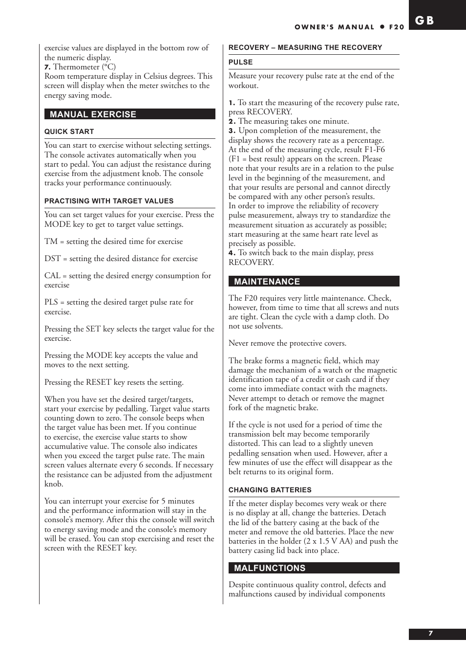 Tunturi F20 User Manual | Page 7 / 61