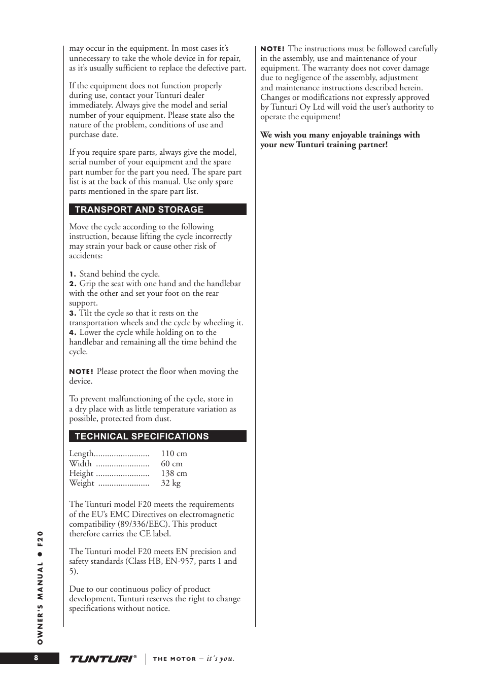 Tunturi F20 User Manual | Page 8 / 61