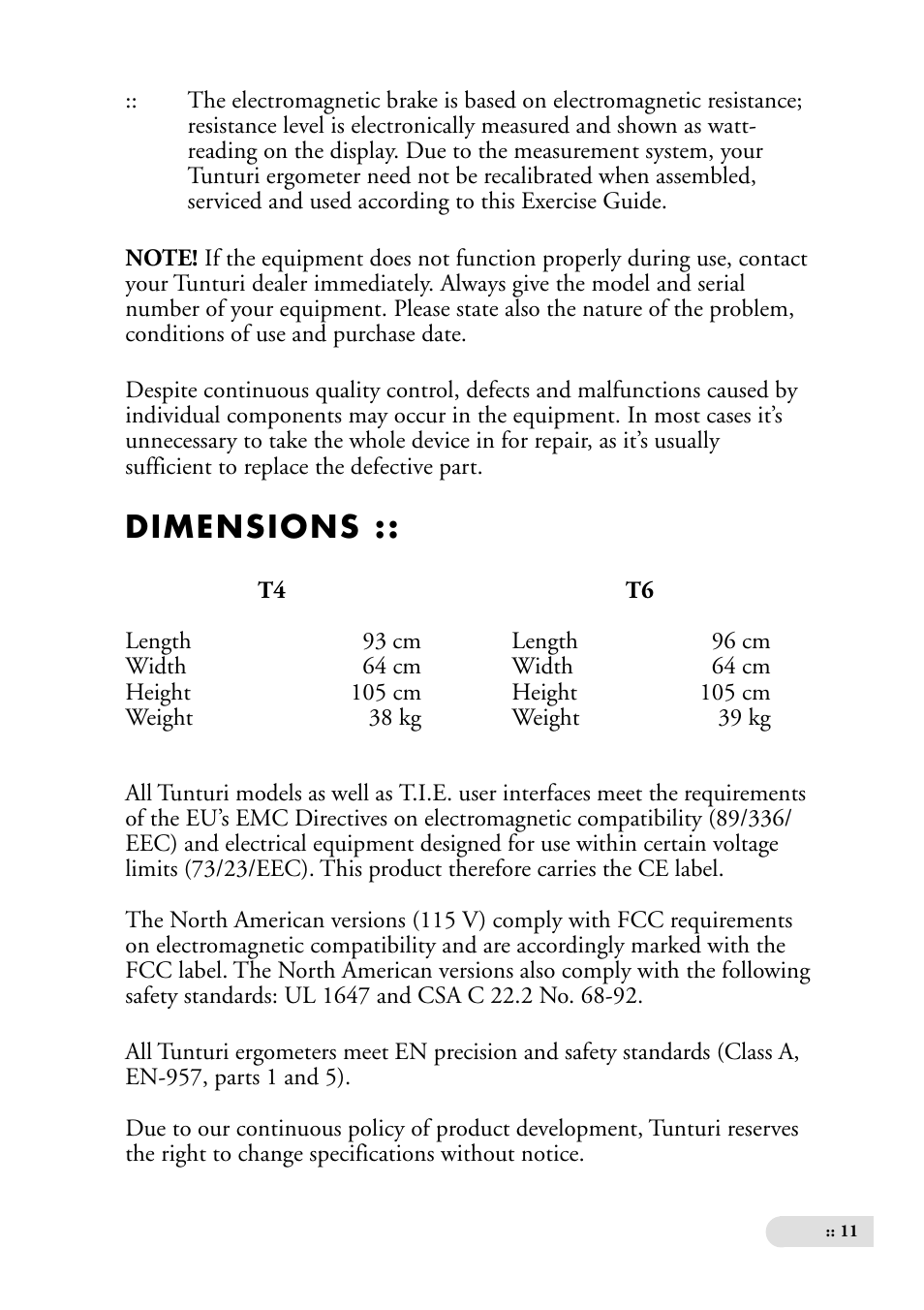 Dimensions | Tunturi Ergometer T6 User Manual | Page 11 / 16