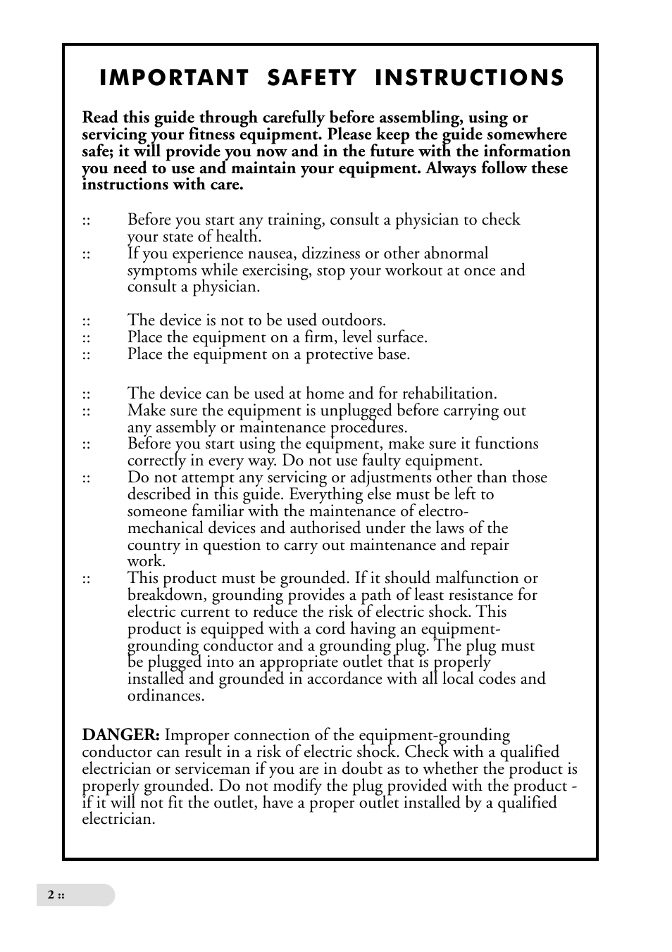Important safety instructions | Tunturi Ergometer T6 User Manual | Page 2 / 16