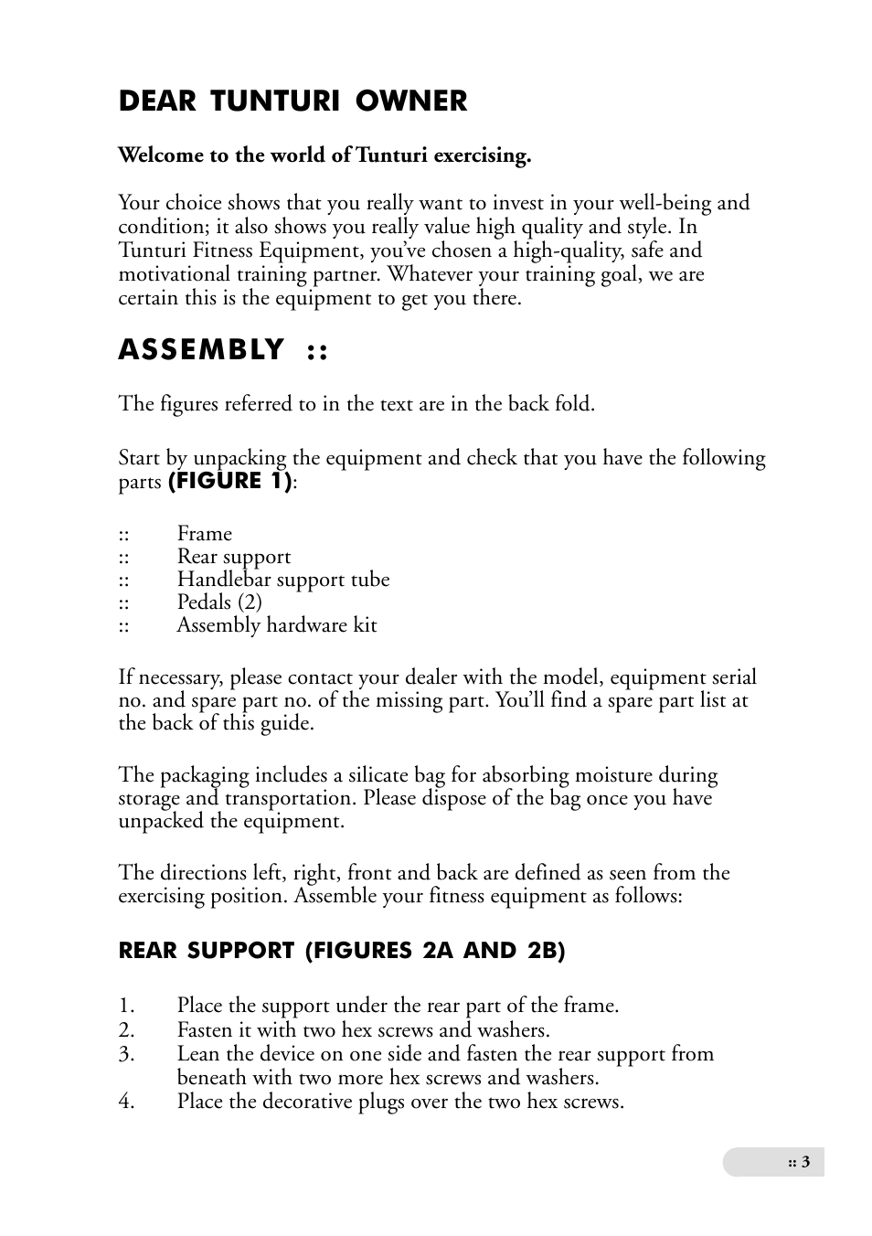 Dear tunturi owner, Assembly | Tunturi Ergometer T6 User Manual | Page 3 / 16
