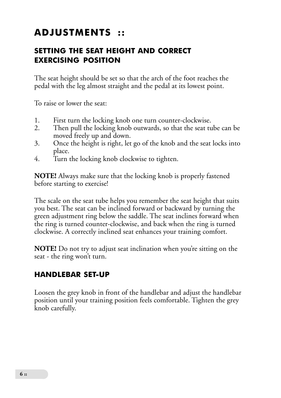 Adjustments | Tunturi Ergometer T6 User Manual | Page 6 / 16